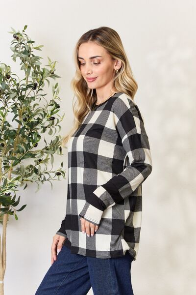 Celeste Full Size Plaid Round Neck Long Sleeve T-Shirt