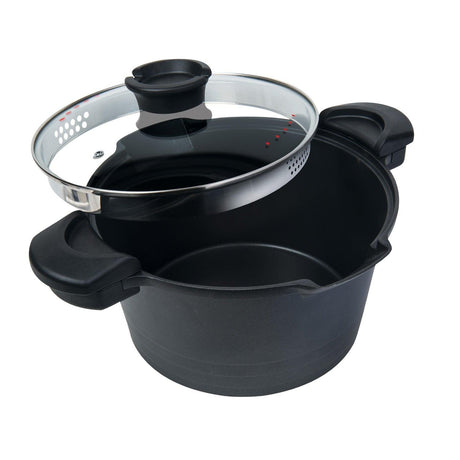 Nonstick Stock & Pasta Pot With Glass Lid Strainer, 5 QT., 9" (23cm) - Black - Vysn