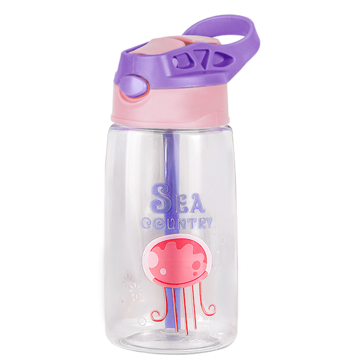 16.2Oz Leak-proof Kids Water Bottle with Straw Push Button Sport Water Bottle for Kids Crab Ship Jellyfish Rocket - Jellyfish