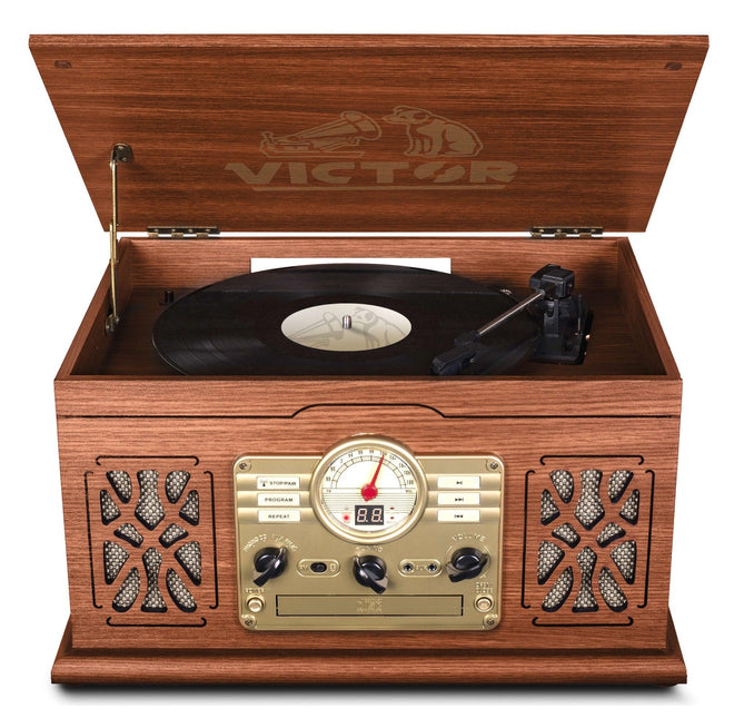 State 7-in-1 Wood Music Center with 3-Speed Turntable & Dual Bluetooth - Vysn