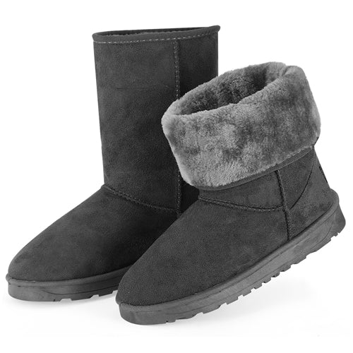 Women Ladies Snow Boots Waterproof Faux Suede Mid-Calf Boots Fur Warm Lining Shoes - Gray - 10