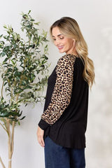 Celeste Full Size Leopard Round Neck Long Sleeve T-Shirt