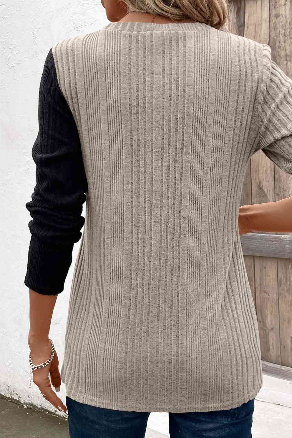 Contrast Long Sleeve Knit Top