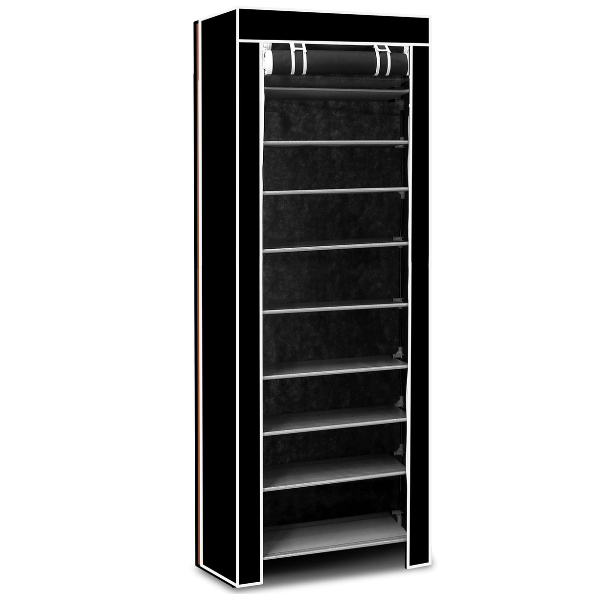 10 Tiers DIY Shoe Cabinet Dustproof Easy Assemble Tidy Shoe Rack Non-Woven Fabric Holding 27 Pair Shoes Black - Black