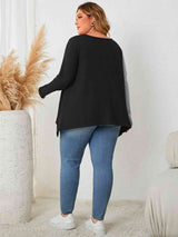 Plus Size Contrast Notched Neck T-Shirt