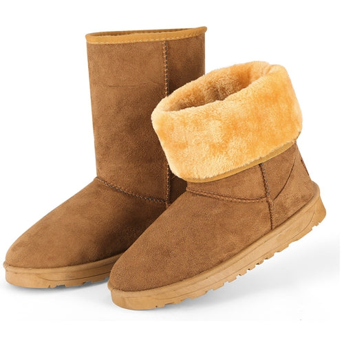 Women Ladies Snow Boots Waterproof Faux Suede Mid-Calf Boots Fur Warm Lining Shoes - Chestnut - 9