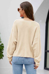 V-Neck Drop Shoulder Long Sleeve Knit Top