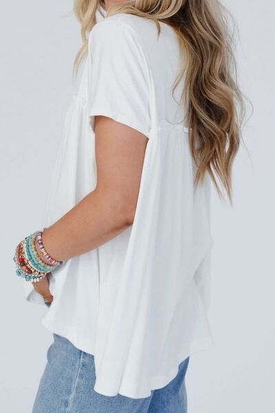 Frill Round Neck Short Sleeve T-Shirt