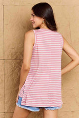 Doublju Talk To Me Full Size Striped Sleeveless V-Neck Top