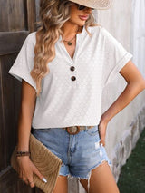 Eyelet Notched Short Sleeve T-Shirt