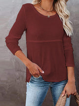 Cutout Round Neck Long Sleeve T-Shirt