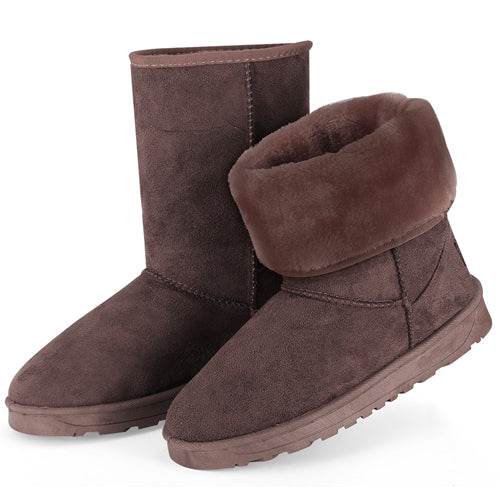 Women Ladies Snow Boots Waterproof Faux Suede Mid-Calf Boots Fur Warm Lining Shoes - Chocolate - 5