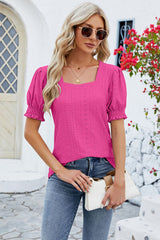 Eyelet Square Neck Short Sleeve T-Shirt