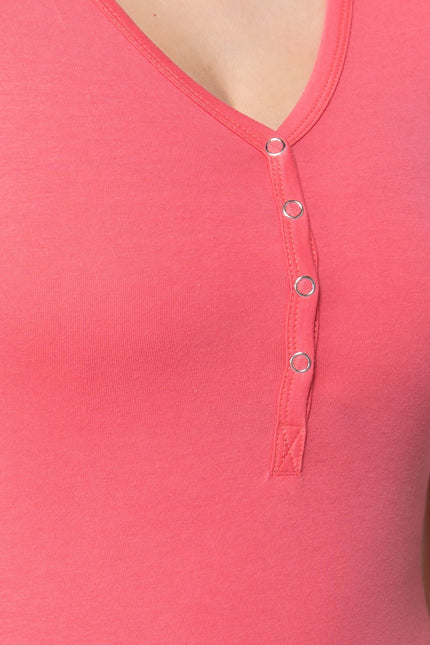 Short Slv V-neck Henley Knit Top