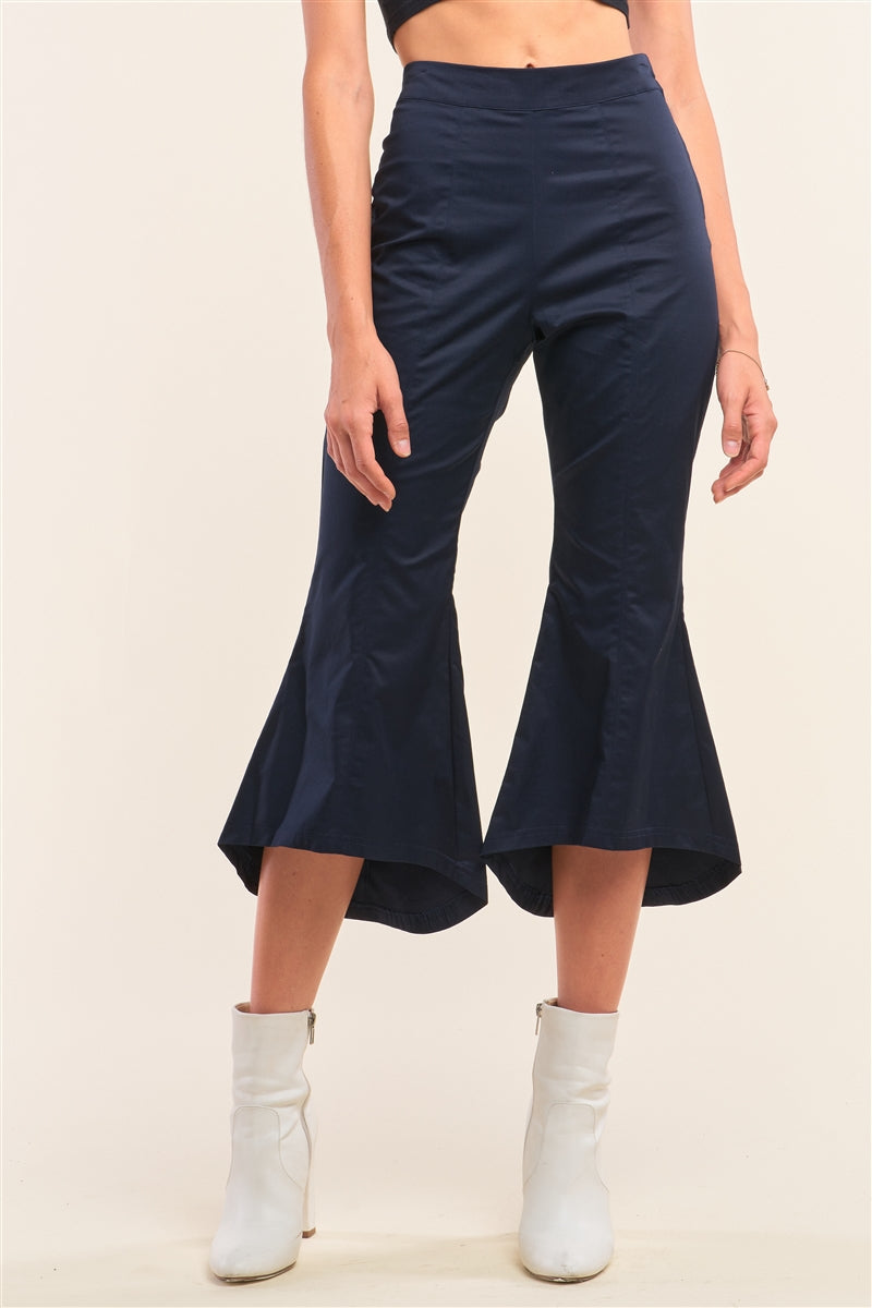 Navy Solid High Waisted Retro Bell Bottom Flare Pants