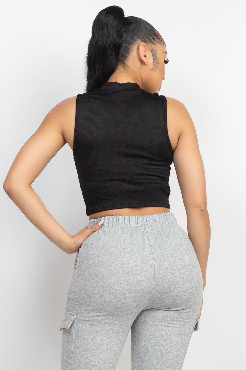 Mock Keyhole-front Crop Top