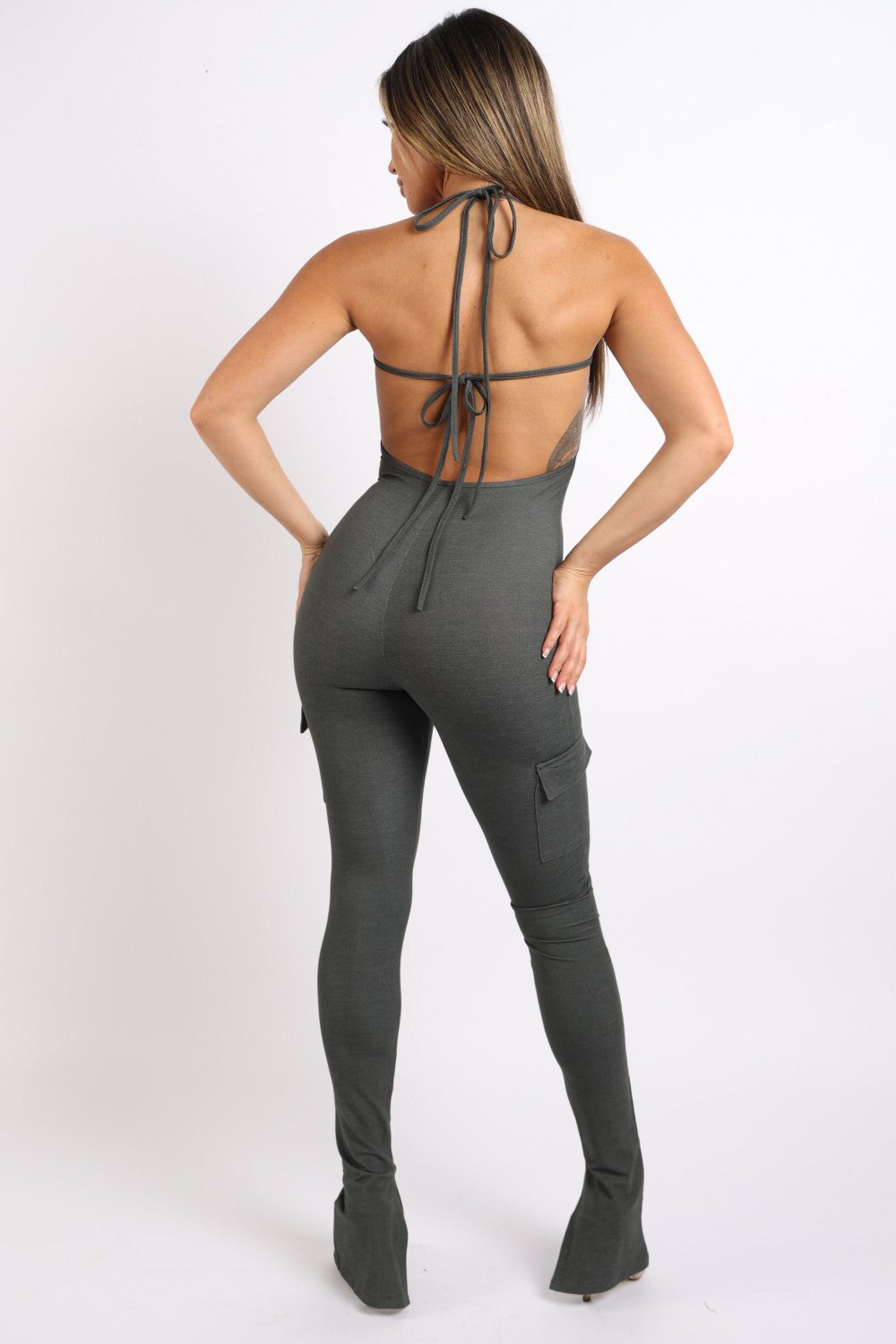 Cargo pocket halter jumpsuit