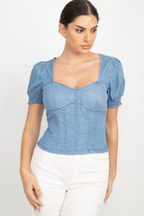 Puff Sleeve Sweetheart Denim Top