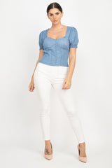 Puff Sleeve Sweetheart Denim Top