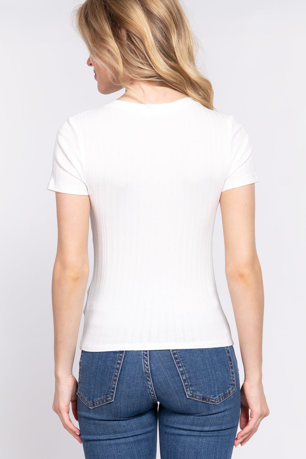 Short Slv Crew Neck Variegated Rib Knit Top