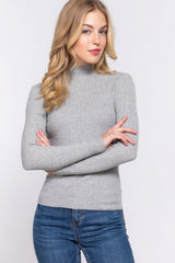 Long Slv Mock Neck Rib Sweater