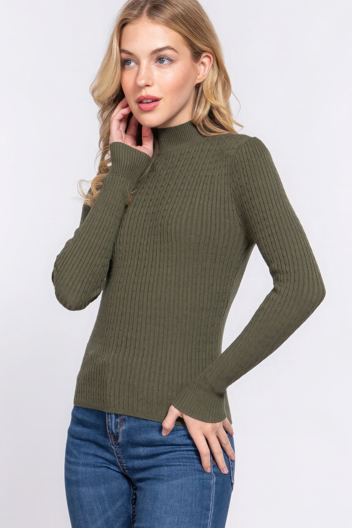 Long Slv Mock Neck Rib Sweater