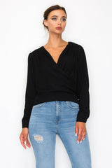 Front Wrap Surplice Neck Top