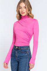 Long Sleeve High Neck Shirring Detail Ity Knit Bodysuit