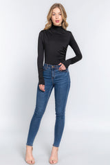 Long Sleeve High Neck Shirring Detail Ity Knit Bodysuit