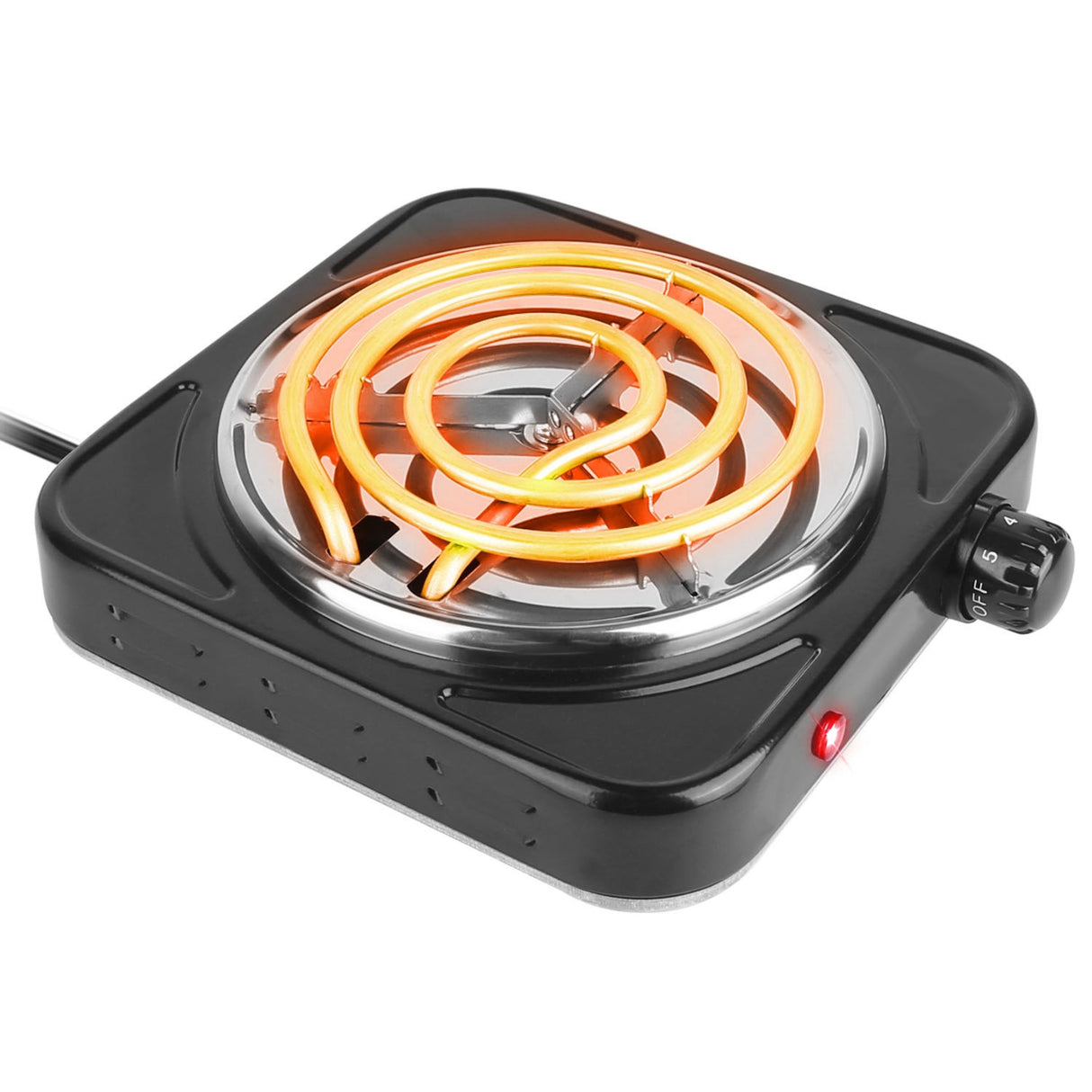 Portable 1000W Electric Single Burner Hot Plate Stove - Non Slip Feet, 5 Temp Adjustments - Black - 1 Burner