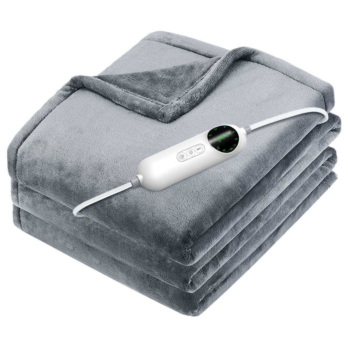 Flannel Heated Throw: 10 Heat Settings, Auto Off, Washable - Home & Office Usage (59x51in) - Gray - 150 x 130cm