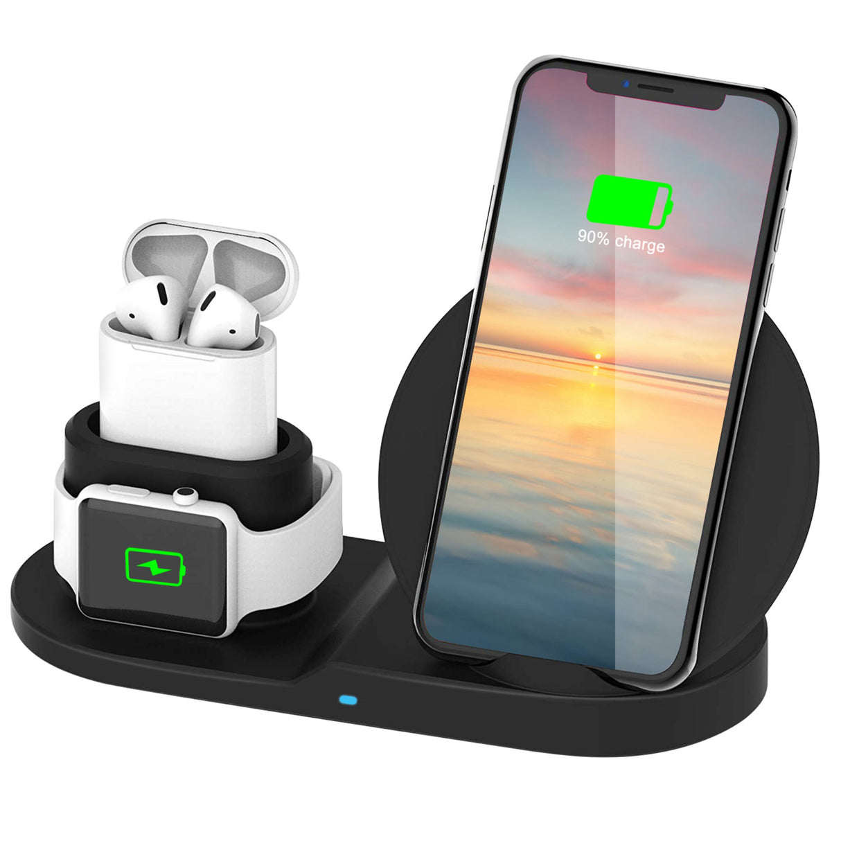 10W Fast Wireless Charger for iPhone, iWatch, AirPods - Fits iPhone 11/11Pro/XS/XR/MAX/X/8 Plus/8, Samsung Galax - Black