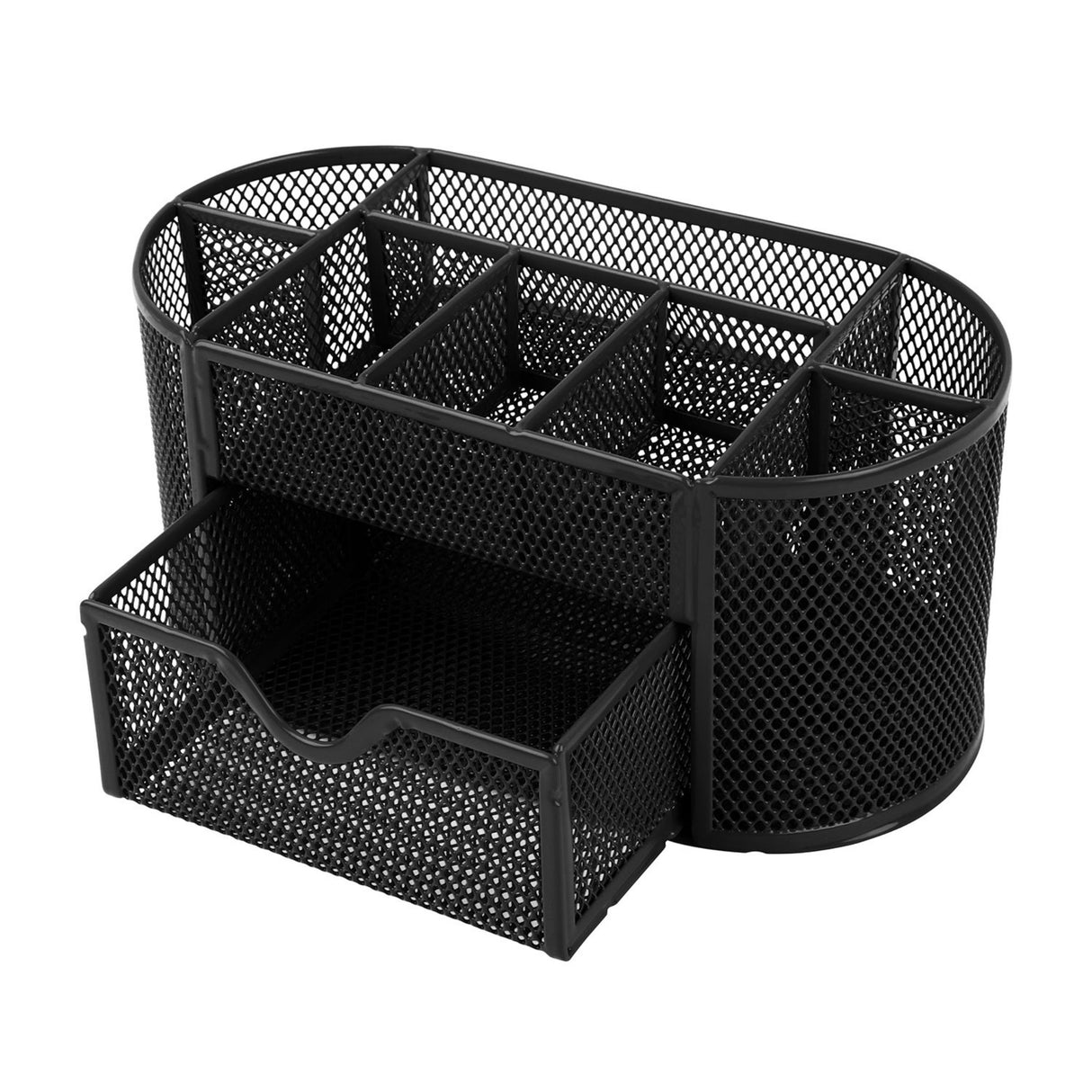 9-Compartment Metal Mesh Pencil Holder Desk Organizer, Pen Storage - Black