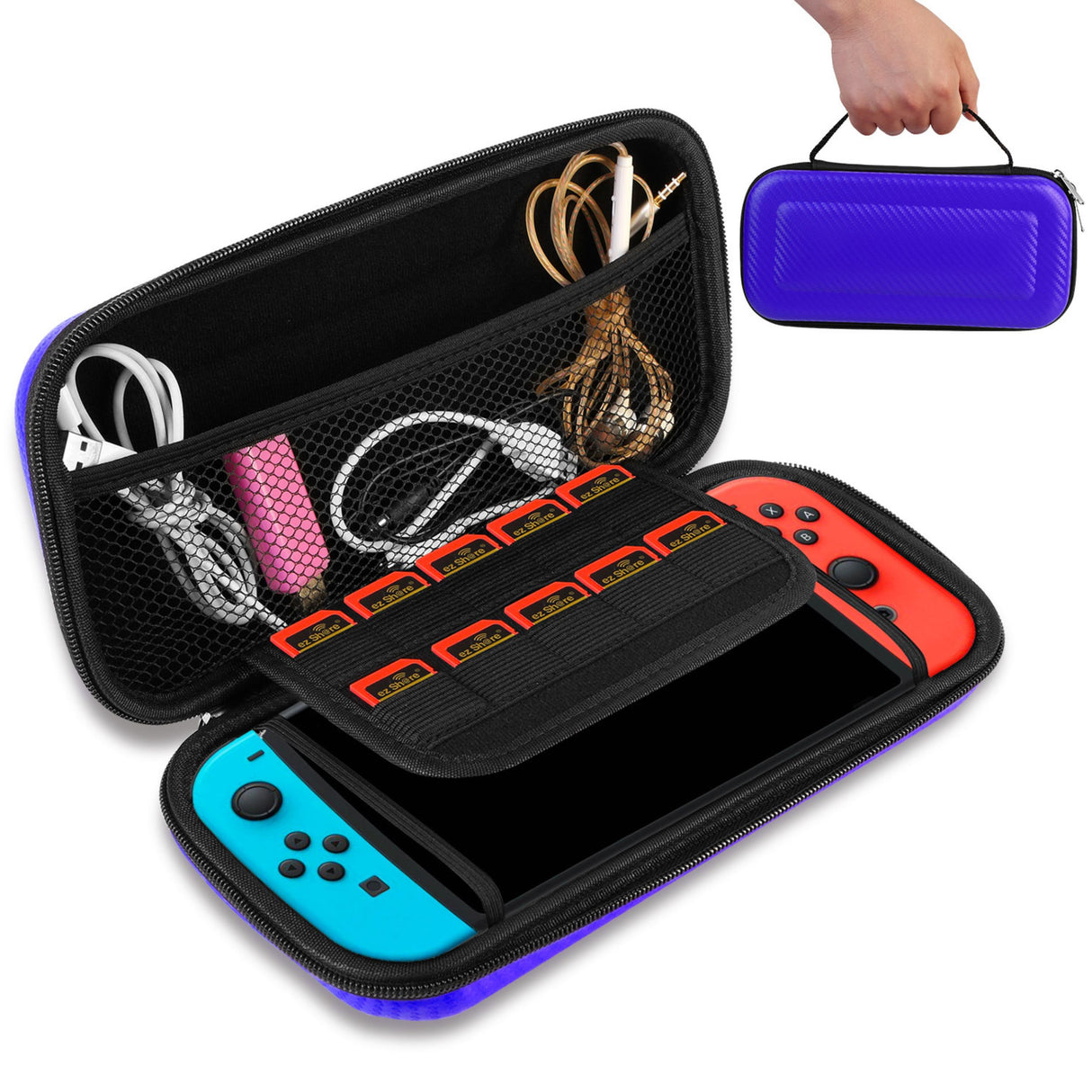 Portable Carry Case for Nintendo Switch Console Protective Hard EVA Case Shell Pouch - Blue