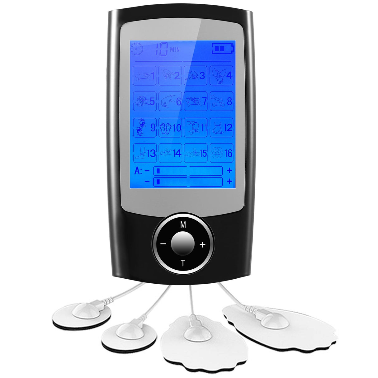 16 Mode Rechargeable Tens Unit - Pain Relief Massager with 2 Outputs and 6hrs Working - Black