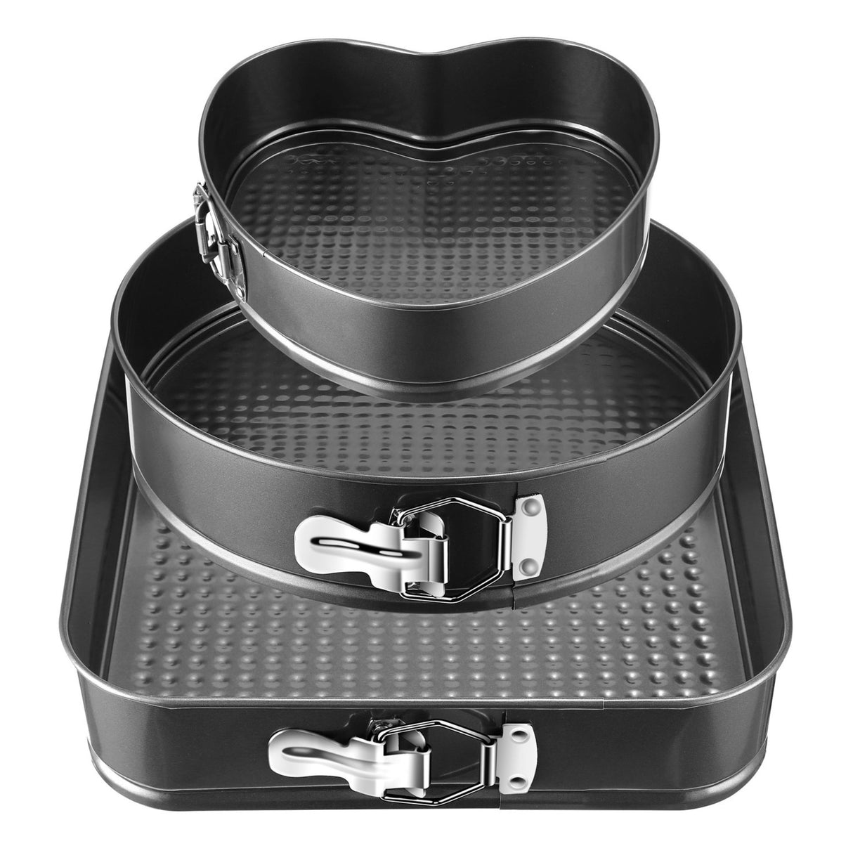 3Pc Non-Stick Springform Cake Pan Set - Leakproof 9"10"11" Bakeware - Black