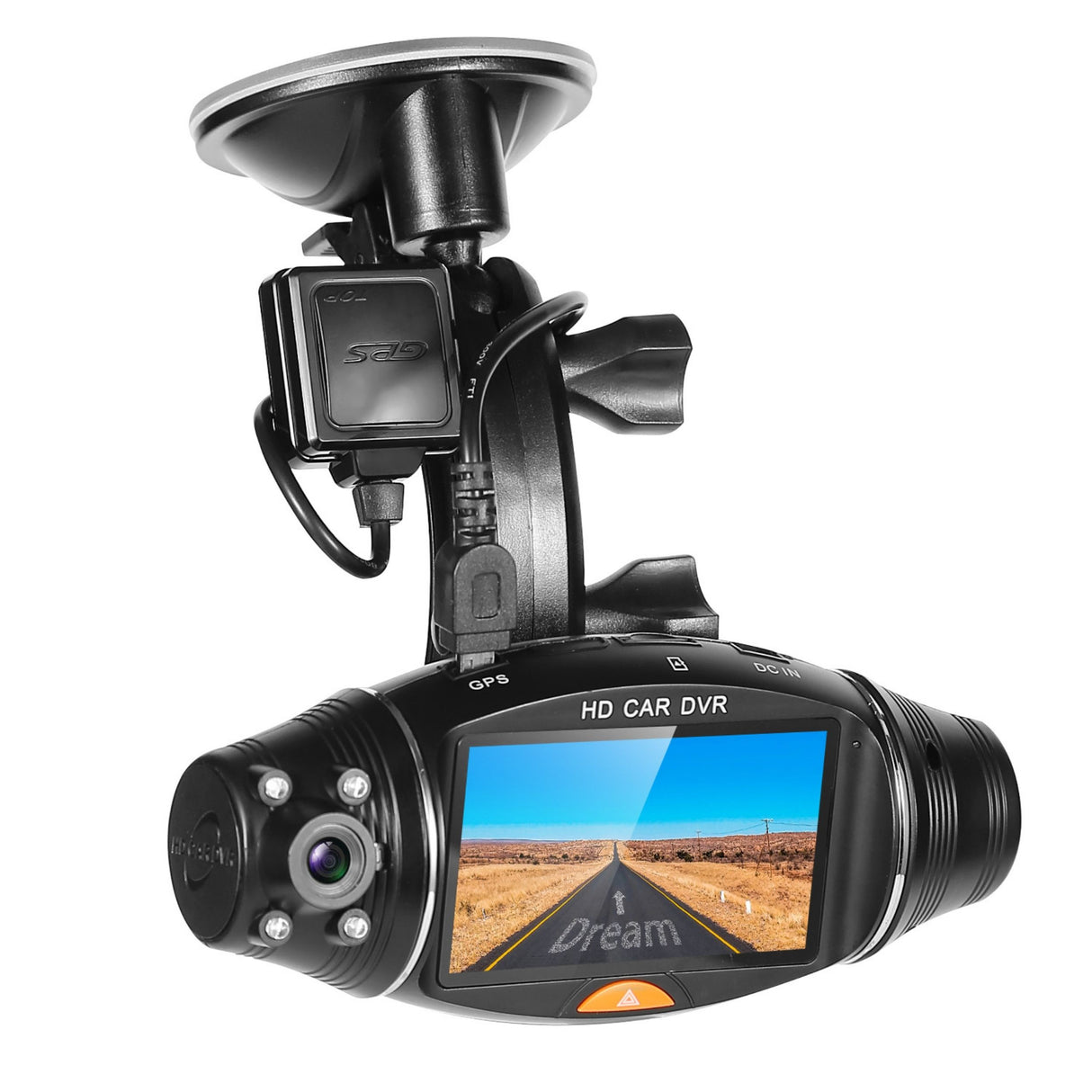 FHD 1080P Dual Lens Car DVR with GPS, G-Sensor, Night Vision - Video Recorder - Black