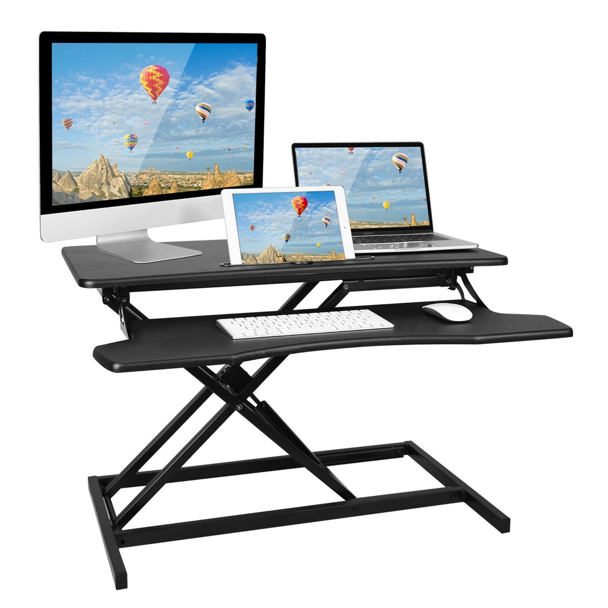 Adjustable Dual Monitor Laptop Desk Riser: Height Convertible Standing Workstation - Sit or Stand for Optimal Ergonomics - Black