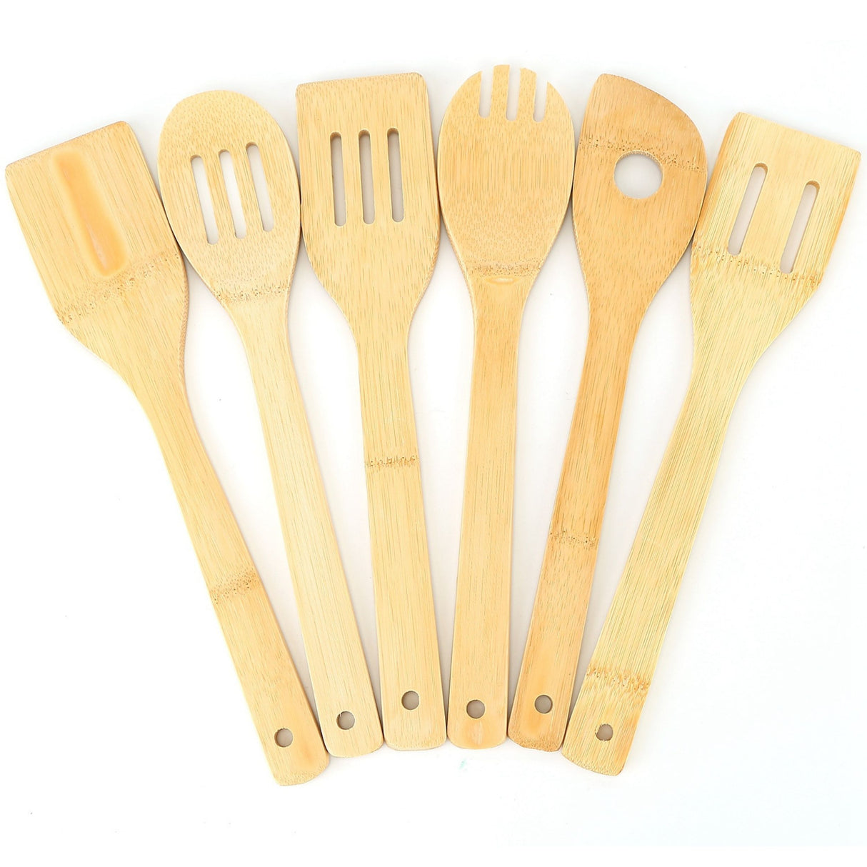 6Pc Bamboo Wooden Spoons and Spatula Set - Nonstick Cookware Kitchen Tools - Wood