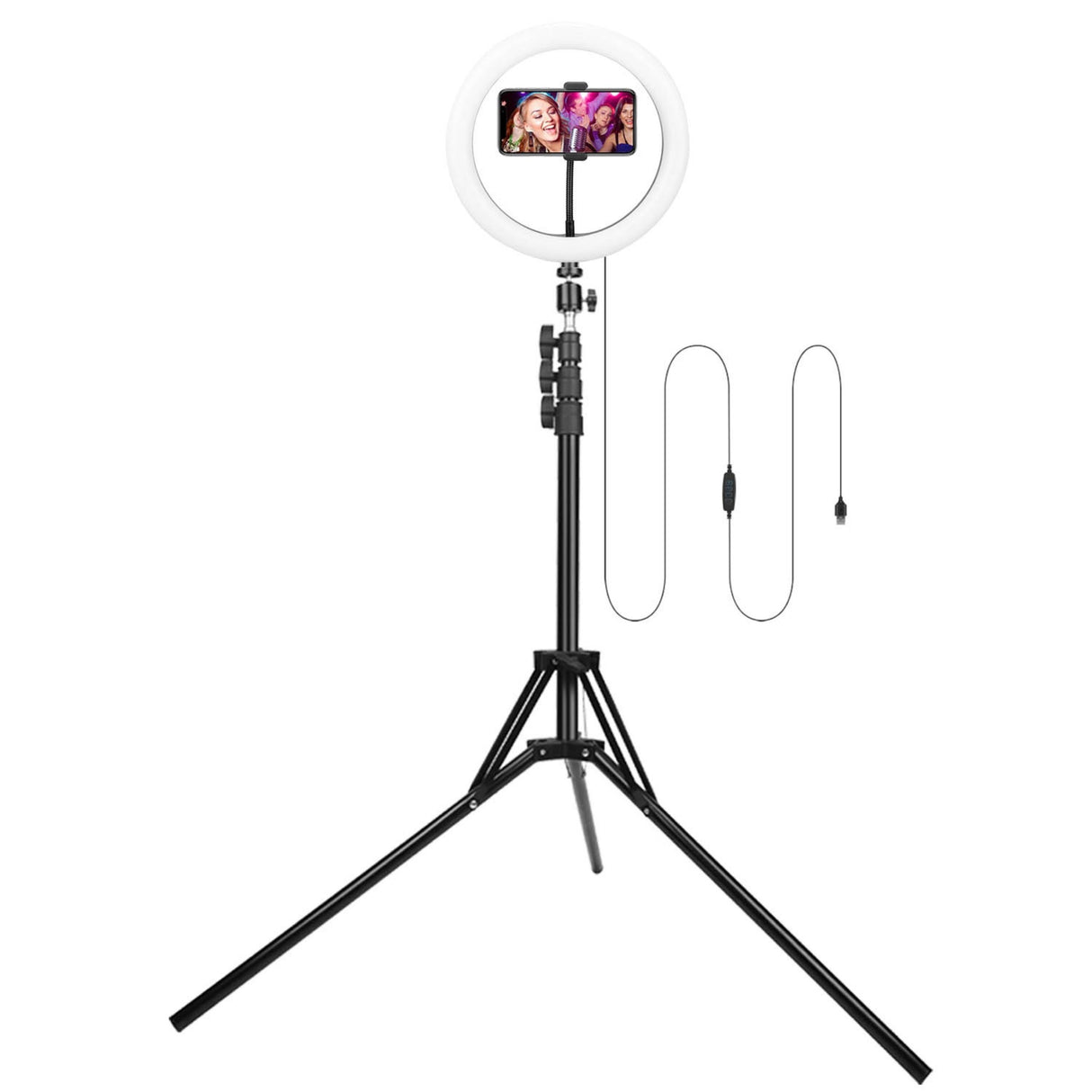 10in LED Selfie Ring Light - Dimmable, 120 LEDs, Adjustable Tripod Stand, Cell Phone Holder - Perfect for YouTube Videos/Live Streams - Black