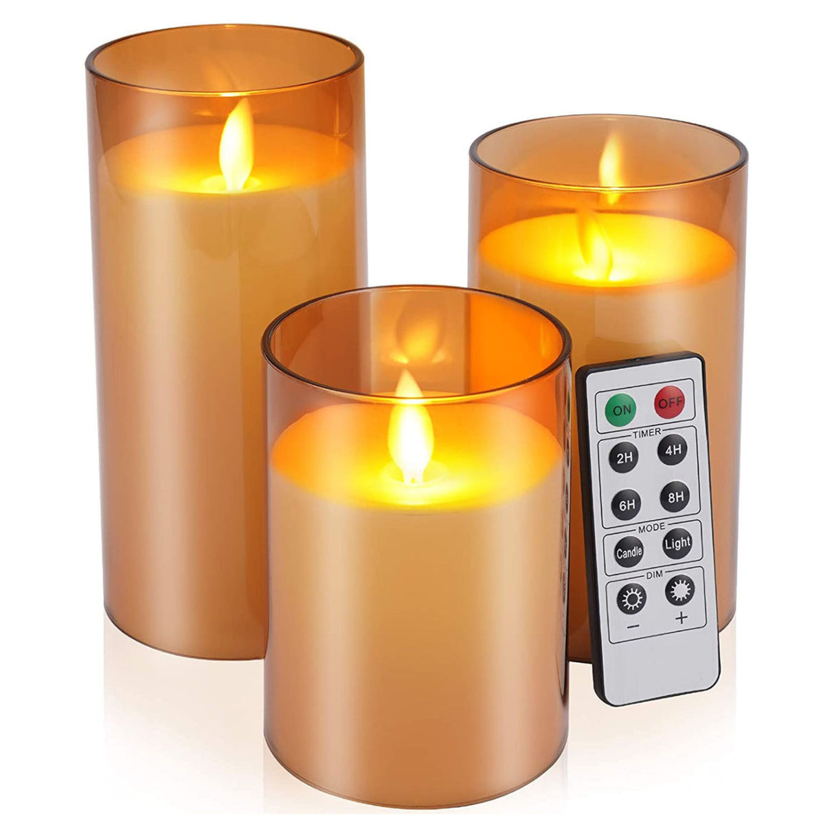 3-Pack LED Flameless Candle Set, Battery Operated, Real Wax Pillar, Warm White, Remote Control Timer - Multi