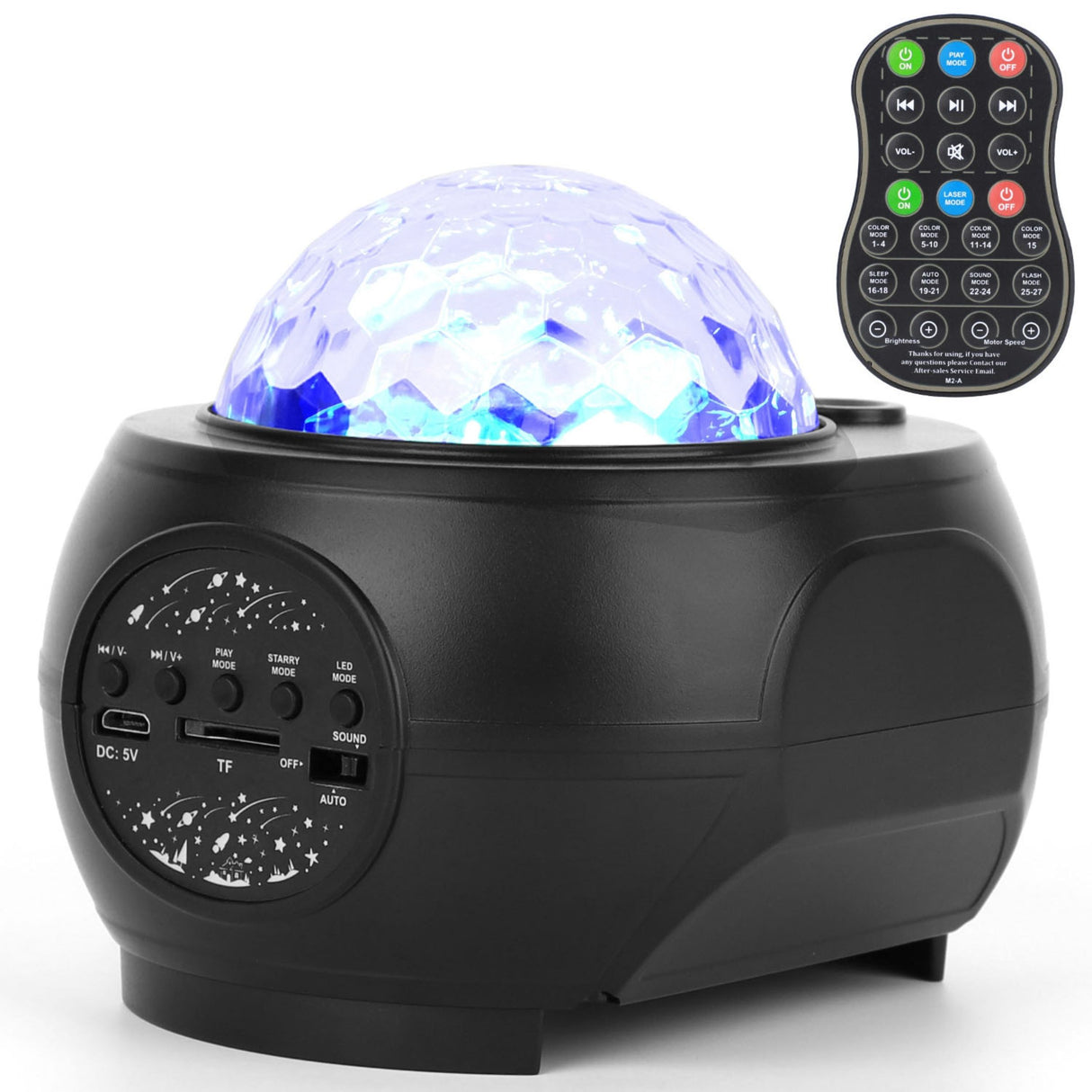 Galaxy Star Projector LED Lamp: USB Ocean Wave Star Light with Remote, Wireless Music Speaker - for Ceiling Bedroom. - Black