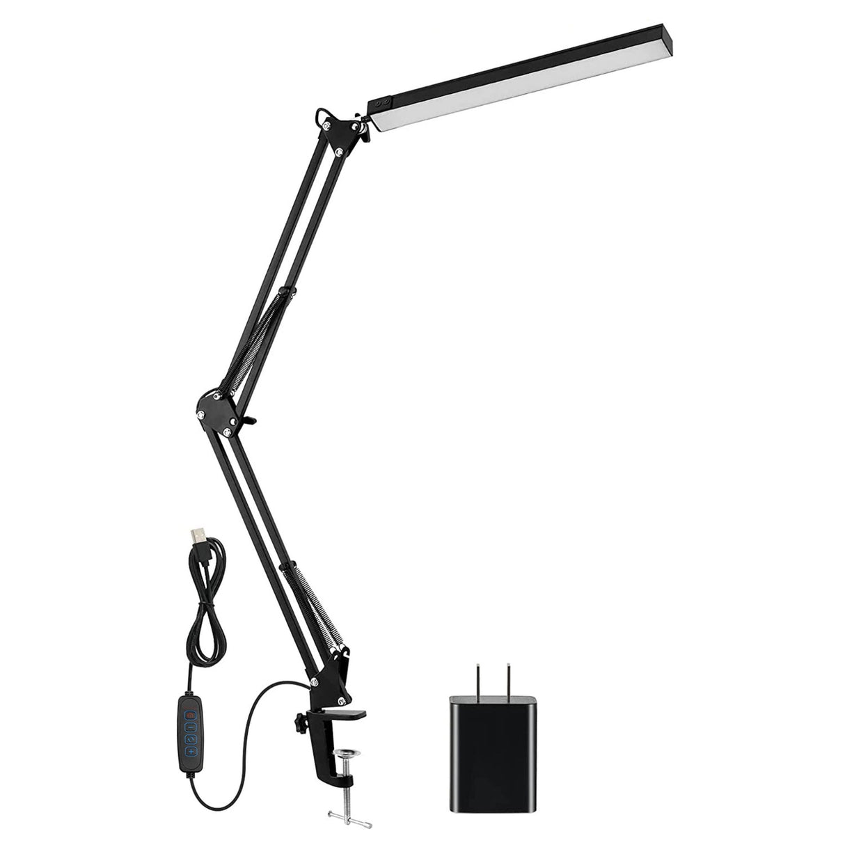 Adjustable LED Desk Lamp with Clamp - 3 Modes, 10 Brightness Levels, 360° Rotation - Ideal for Home Office (150 characters) - Black