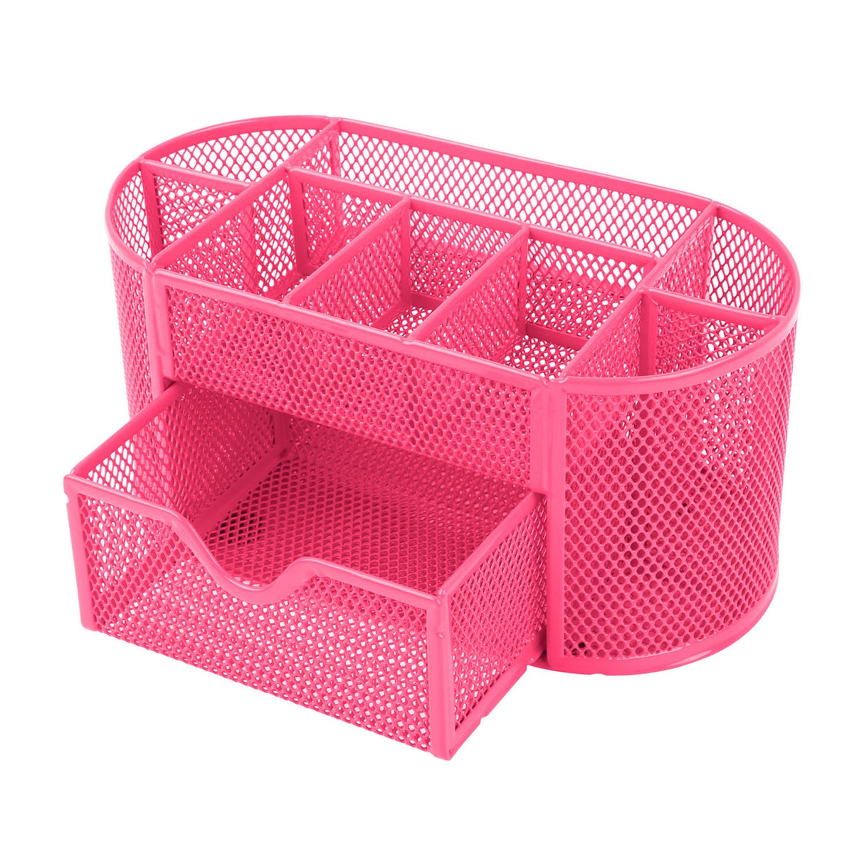 9-Compartment Metal Mesh Pencil Holder Desk Organizer, Pen Storage - Hot Pink