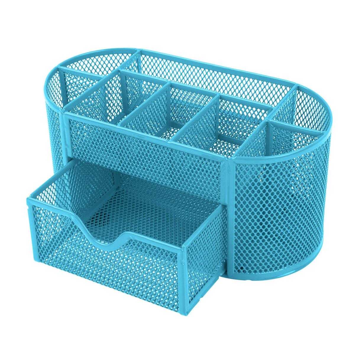 9-Compartment Metal Mesh Pencil Holder Desk Organizer, Pen Storage - Sky Blue