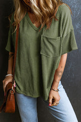 Textured V-Neck Dropped Shoulder T-Shirt