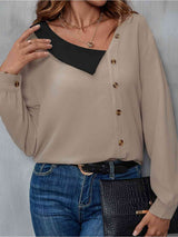 Asymmetrical Neck Buttoned Long Sleeve Top