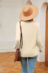 Contrast V-Neck Long Sleeve Blouse