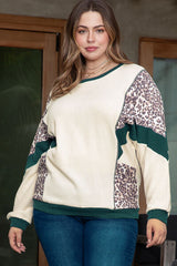 Plus Size Leopard Waffle-Knit Long Sleeve T-Shirt