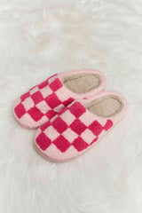 Melody Checkered Print Plush Slide Slippers